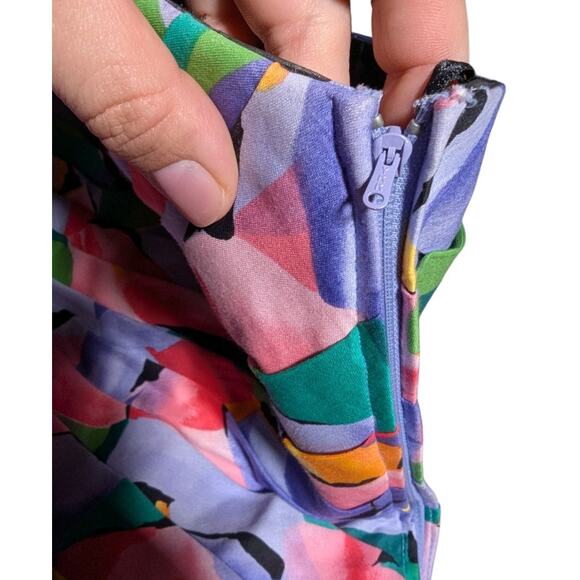 Vtg 1980s AJ Bari Purple Pink Floral Pleated Cotton Strapless Bow Mini Dress 4 - Picture 3 of 4